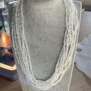 White Glass Beaded, Multi-strand Necklace, 18”, Vintage, Beach, Island